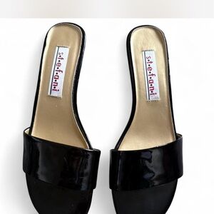 VINTAGE Y2K Stefani Black Patent Chunky Heel Mules